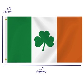 Large Ireland Flag,3x5 FT Irish St-Patricks 75D Outdoor Banner,Three Leaves Flag Decor for Garden Yard Car Truck with Brass Grommet