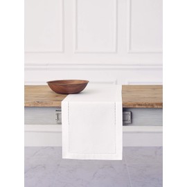 Solino Home Hemstitch Cotton Linen Table Runner – 14 x 108 Inch, Natural Fabric Machine Washable Table Runner – White