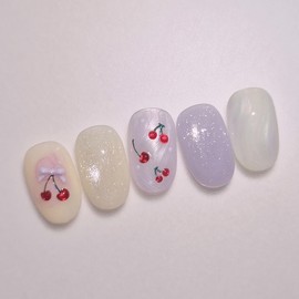 Handmade Nail Tips Cherry Berry - Almond Midi / 수제네일팁체리베리 - 아몬드미디