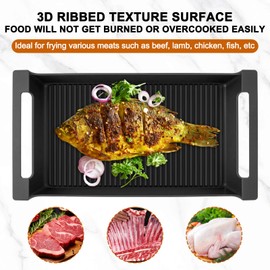 Rectangular Cast Iron Grill Pan Griddle Tray Enamel Grill Plate 17.5X9” with Woody Handles,for Induction Cooktop Electric Cooktop Gas Stovetop Oven Open Fire BBQ Various Occasions-Red