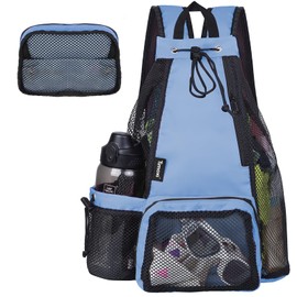 Timoxi Swim Bag Beach Backpack with Padded Shoulder Strap Mesh Backpack with Wet Pocket for Swimming, Gym