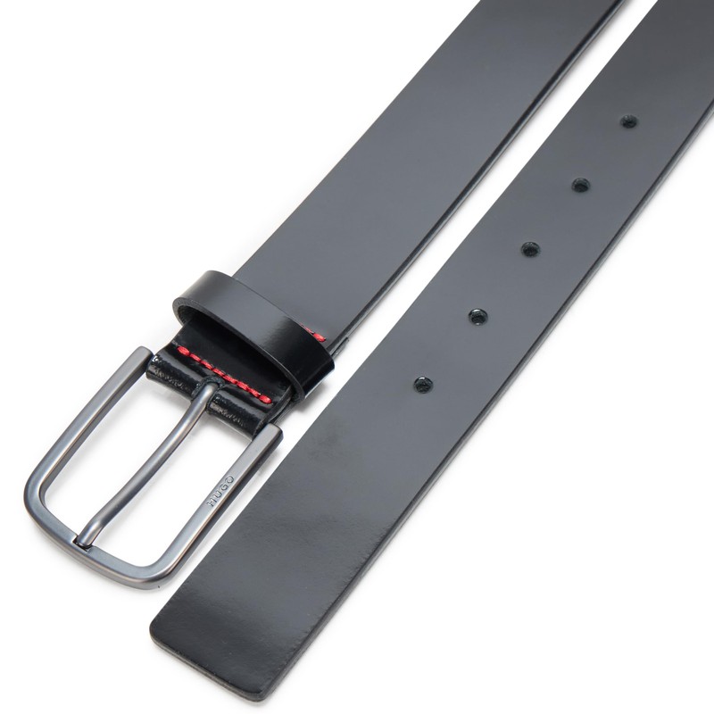 HUGO, Gurth Smooth Leather Belt, black gloss, 32