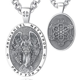 EUDORA Archangel Saint Metatron Cube Necklace for Men Women S925 Sterling Silver, Mens Guardian Archangel ST Metatron Amulet Medal Pendant Religious Jewelry Gifts for Womens Men, 22+2inch