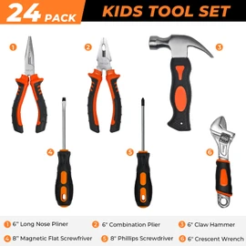 INCLY 24 PCS Kids Real Tool Set with Tool Bag, Boys Small Real Hand Tools Kit, Children Construction Learning Tools Hammer Screwdriver for Home DIY Building and Woodworking