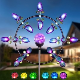 Large Solar Wind Spinners for Yard Art Garden-67 Inch 360° Metal Wind Sculptures Outdoor Clearance Kinetic Windmills with Multi Color Led Glass Ball