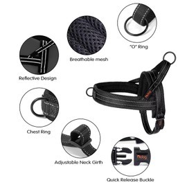 Didog Soft Mesh Padded Dog Vest Harness, Escape Proof/Quick Fit Reflective Dog Strap Harness,Easy for Walking Training (L:Chest 26-32", Black)