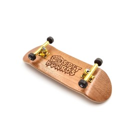 SPITBOARDS 34 mm Fingerboard Complete Wood Pro Set-Up (Pre-Assembled, 5-Layers), Pro Trucks, CNC Bearing Wheels, Foam Grip Tape, (Deck: Light-Brown Wood, Trucks: Gold, Wheels: Brown)