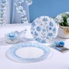 U-QE 20Pcs Blue Plastic Plates - Botanical Stripes Plates Disposable