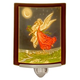 Guardian Angel Night Light Colored Porcelain Lithophane by The Porcelain Garden, Decorative Wall Plug in for Nursery, Bedroom Kitchen, Bath, Hallway; Religious Themed Accent Light