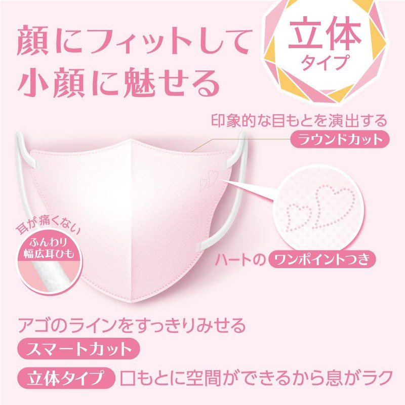 B-Style Mask, 3D Type, Regular Size, Dolly Pink, 5 Sheets