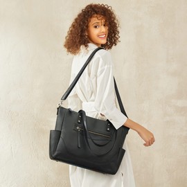 S-ZONE Genuine Leather Tote Bag for Women Large Shoulder Purses Work Handbags with Crossbody Strap Vintage