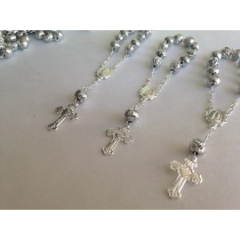 Unbranded 25 Pc Mini Rosary SILVER /Baptism Favors/Decenar