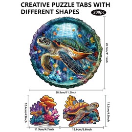 GLOBLELAND 200Pcs Deep Sea Turtle Wooden Jigsaw Puzzles for Toddler Children Learning Colorful Underwater World Jigsaw Puzzles for Preschool Learning Birthday Gifts