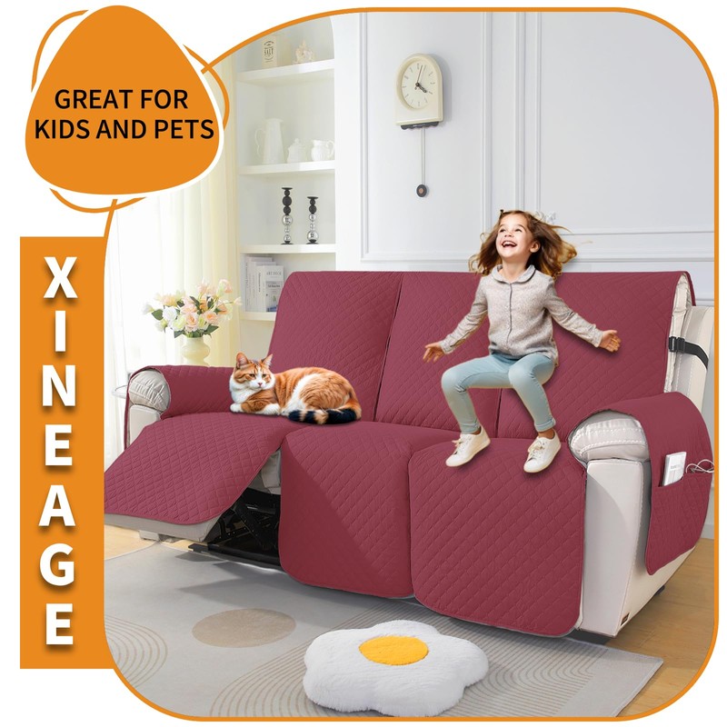 XINEAGE Water Resistant Recliner Cover, 3 Seat Sofa Covers with