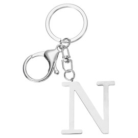 [PATIKIL] Initial Letter Key Chain Alphabet Key Ring Gloves for Backpack Cute Metal Alphabet Keyring Silver (N)