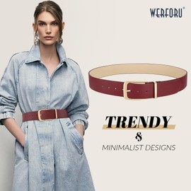 WERFORU Women Wide Leather Belt Women Fashion Wide Belt for Dresses Jeans Ladies Fashion Thick Waistbelt with Gold Buckle