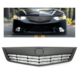 KUAFU Front 3-IN-1 Whole Grille Kit Compatible with 2011-2014 Acura TSX Bumper Upper Grill w/Molding Black Replacement for 71121TL2A51 75700TL2A00 AC1200115