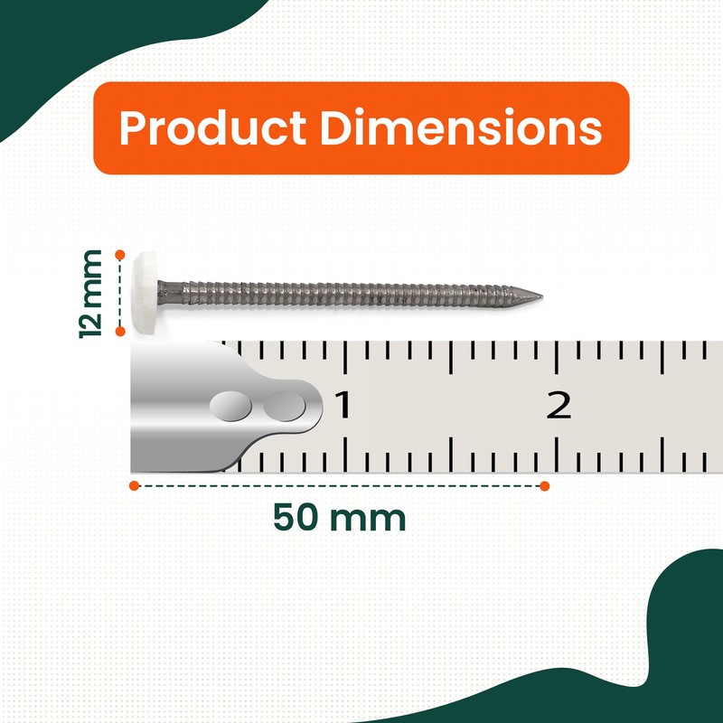25 x Large White 50mm UPVC Poly Top Pins Nails