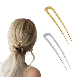 2Pcs U Shaped Hair Pins, Gold and Silver French Hair Pins, Metal French U Pins，Vintage Hair Fork Hair Pin Hairstyle Accessories Christmas Gifts for Women and Girls