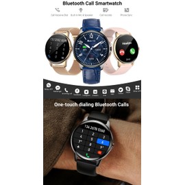 HOAIYO Smart Watches for Women (Call Receive/Dial), 1.32" Smartwatch with Heart Rate Sleep Calories Counter, IP68 Waterproof Fitness Watch for Android iOS Phones (Blue Leather-Z, 1.32")