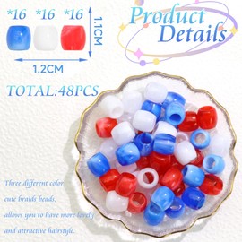 Kotkiddy 48 Pieces Beads Hair Beads Braid Accessories for Children Girls Cute Loc Beads Hair Decoration Jewellery Maker Set with Tool (Red Blue White)