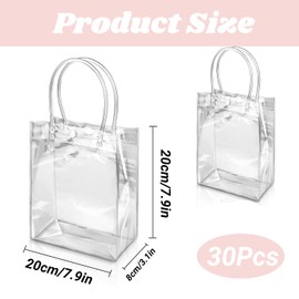 30Pcs Clear Bags for Gifts, Transparent PVC Gift Bags with Handle, Reusable Plastic Bags Small Gift Wrap Tote Bags Candy Bags for Party Favor, Baby Shower, Wedding, Birthday(7.9x7.9x3.1in)