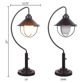RIVER OF GOODS 27" Industrial Table Lamp - Curved Pendant Light - Indoor and Outdoor - Desk, Bedside, Nightstand, Patio Lamp - Matte Black