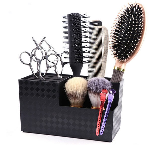 NOELAMOUR Scissor Stand Hairdresser Scissor Cube Trimmer Scissor Holder Brush Holder Storage Case (Black)