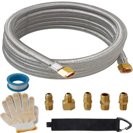 10 Feet High Pressure Braided Propane Hose Extension with Conversion Coupling 3/8" Flare to 1/2" Female NPT, 1/4" Male NPT, 1/8" NPT Male, 3/8" Male NPT, 3/8" Male Flare for BBQ Grill, Heater,Fire Pit