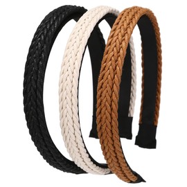 NARUNING 3 Pcs Nylon Cotton Wire Woven Headbands, Solid Color Fashion Hair Hoop, Suitable for Women and Girls (1.8cm(black/white/brown))