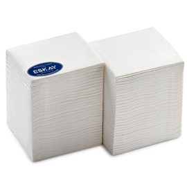 White Linen-Feel Paper Cocktails Napkins, For Beverage, Desserts, Parties, and Drinks, Disposable and Fully Biodegradable Airlaid Napkins, 180 Pack