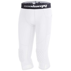 COOLOMG Basketball Pants with Knee Pads Kids 3/4 Compression Tights White XS
