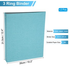 PATIKIL 3 Ring Binder, 2 Pcs A4 Size Flexible Round Binder Big Capacity Linen Planner Binder for Business Home Classroom, Sky Blue