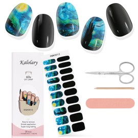 Kalolary Semi Cured Gel Nail Stickers, Starry Night Sky Full Wrap Nail Gel Polish Strips, Brighter Adhesive Real Gel Nail Polish Stickers for Birthday Gift（UV/LED Lamp Required）