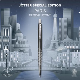 Parker Jotter Ballpoint Pen | Special Edition | Paris Grey with Chrome Trim | Medium Point | Blue Ink | Gift Box