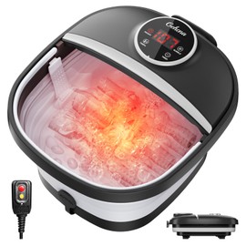 GEHONA Collapsible Foot Spa Bath with Heat,Foot Massager with Two Side Supports,Leakage Protector,Temperature Control,Bubbles,Red Light,Timer,Feet Spa Tub,Feet Soaker,Gifts (Black)