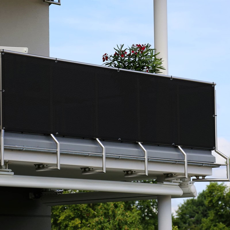 SUNLAX 3'x16' Black Balcony Privacy Screen Fence Windscreen Cover Fabric