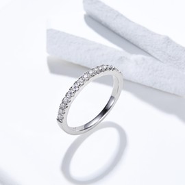 Moissanite Wedding Band,925 Sterling Silver Engagement Rings for Women, 0.7 ct D Color VVS1 Lab Created Diamond Rings,Eternity Promise Stackable Engagement Ring Ring for Her (Half row moissanite ring, 4.5)