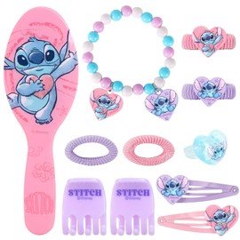 TDL 11pc Lilo and Stitch Beauty Set Girls Jewellery & Hair Accessories Kit Pink Gift Set Dress Up Hairbrush Bracelets Scrunchies Charms
