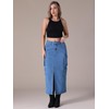 CIMUK Women's Maxi Denim Skirt Front Split Button Front Elastic