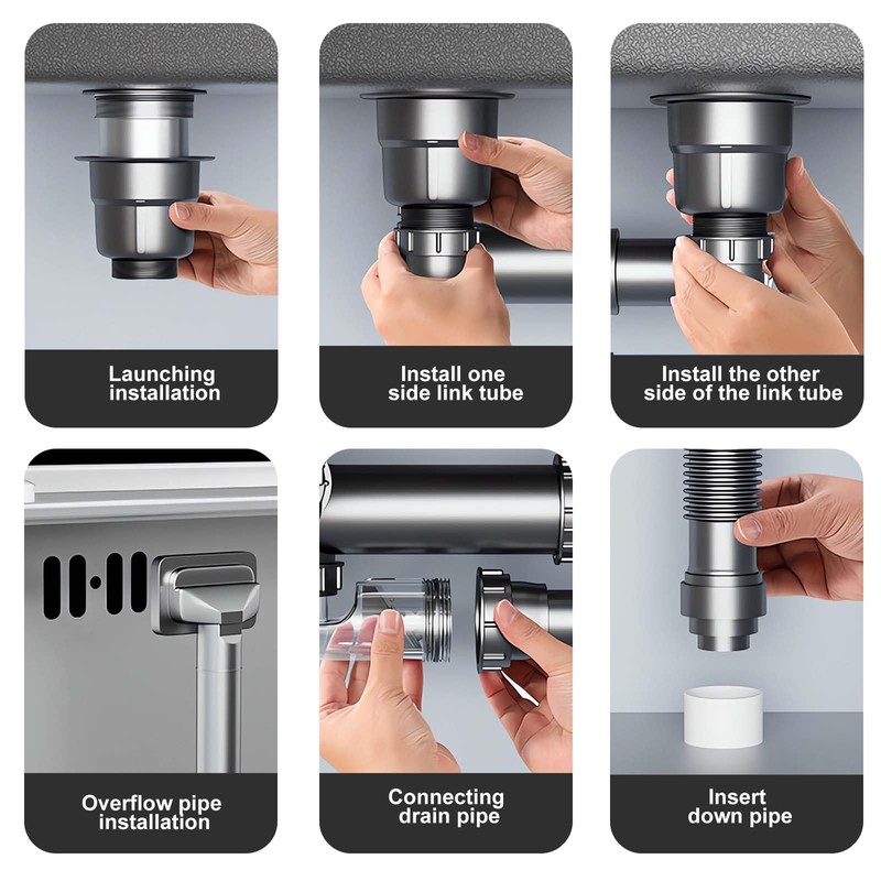 QruiLanTu Double Sink Drain Kit Space Saving Kitchen Sink Drain