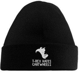 Hippowarehouse T-rex Hates cartwheels Dinosaur Embroidered Beanie Hat Black