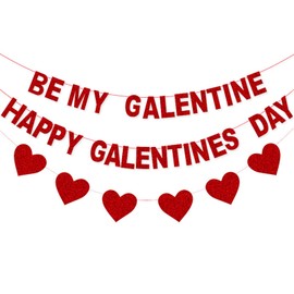Cartel de Happy Galentine, con purpurina roja Be My GALENTINE para el día de Galentine con guirnalda de corazón para mujeres, niñas, amigos, decoración de fiesta de San Valentín, accesorios para fotos