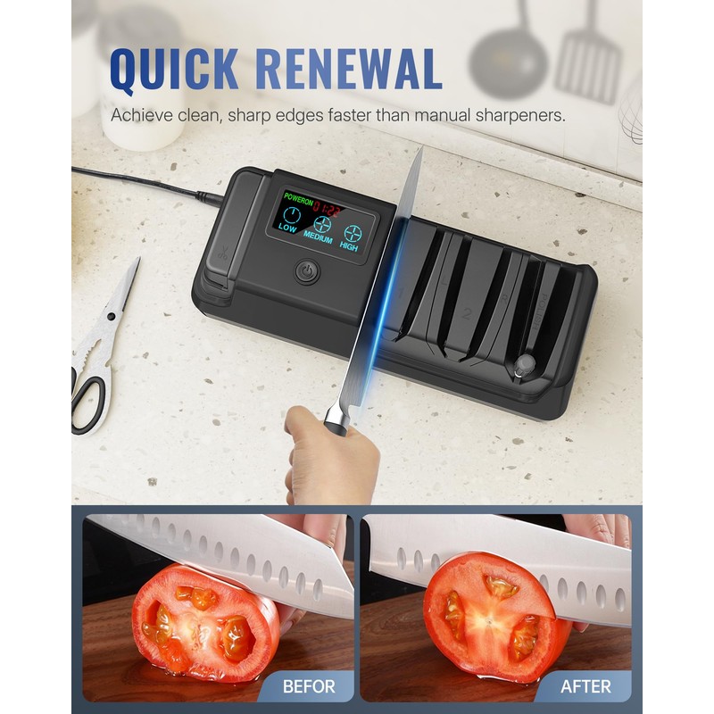 WILAWELS Electric Knife Sharpener, 5-in-1, 3 Rotational Speed Adjustable Electric