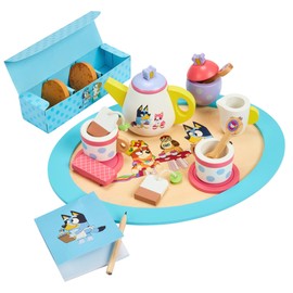 Bluey Wooden Tea Party Set – 18 PC Pretend Play Set with Tray, Teapot, Tea Cups, Biscuits, Sugar Pot, Notepad & Pencil- Durable, Eco-Friendly FSC Certified Wood – Imaginative Role Play Toy for Kids 3+
