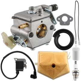 CARBBIA Carburetor Carb Kit with Ignition Coil Air Filter Spark Plug Fuel Line Gasket Compatible with Husqvarna 51 55 50 Chainsaw Replace WT-170-1 WT-170 503281504 503 28 15-04 503608301 503620202