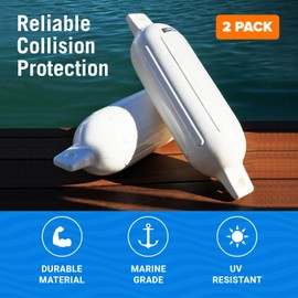 2 Pack Boat Fenders for Docking Boat Bumpers for Docking with Pump Boat Accessories Boat Dock Bumpers Set Buoys Pontoons Buoy Inflatable Fender Marine Bouys 23" x 6.5" White