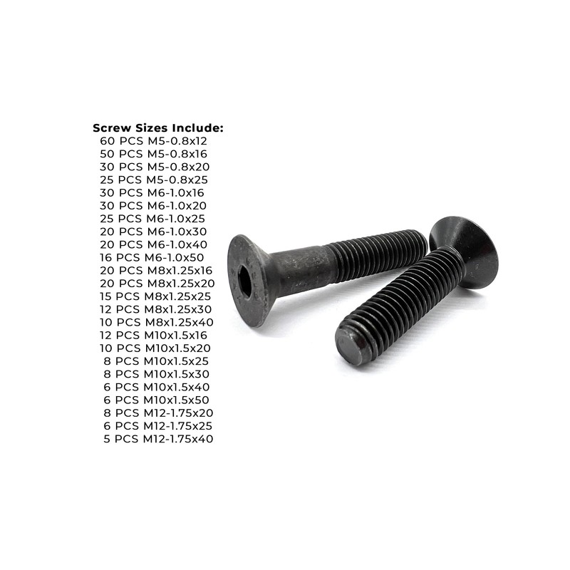 Metric 12.9 Flat Socket Head Cap Screws Black Oxide Assortment