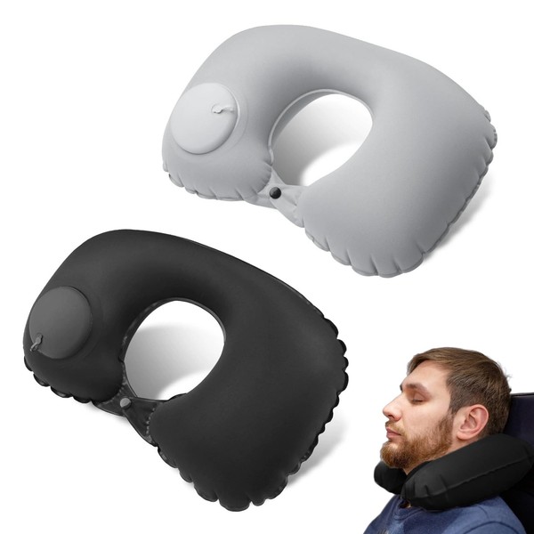LZYDKH Inflatable Travel Pillow, 2 Pcs Press Automatic Neck Pillow