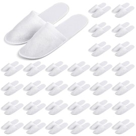 SATINIOR 30 Pairs Disposable Slippers Closed Toe White Spa Slippers Closed Toe Hotel Slippers Disposable Slippers Non Slip Hotel Slippers Travel Slippers for Hotel Guests Women Men, Medium